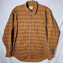 Cabelas Men L Tall Orange Corduroy Long Sleeve Button Down Double Pocket Shirt - £32.74 GBP