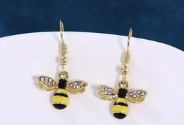 Elegant Sparkling Bumble Bee Dangle Earrings Embody Strength and Unity - £11.65 GBP
