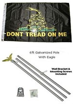 AES 2x3 2&#39;x3&#39; Gadsden Don&#39;t Tread On Me Black Flag Galvanized Pole Kit E... - $29.88