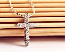 Crystal Cross Pendant Necklace 925 Sterling Silver Chain Womens Jeweller... - $19.99