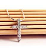 Crystal Cross Pendant Necklace 925 Sterling Silver Chain Womens Jeweller... - £15.72 GBP