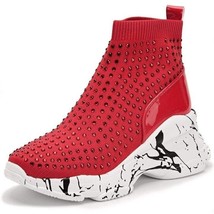 WSKEISP Women&#39;s Platform Ankle Boots Wedge Sneakers Studded Rhinestone S... - £19.78 GBP