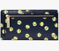 NWB Kate Spade Staci Large Slim Bifold Navy Blue Tennis Wallet KE497 Gift Bag FS - $69.29