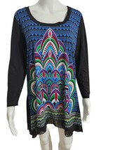 Calessa Top Womens Large Black White Matte Jersey Tunic Blouse 3/4 Sleeve - $43.60 CAD