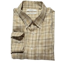 TURNBURY Men&#39;s Shirt Brown Plaid Button Down Long Sleeve Cotton Size XL - £11.38 GBP