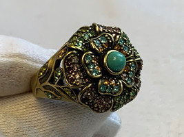 Heidi Daus Passionate Posey Ring Fashion Jewelry Sz 9.75 Band Floral Round Bezel - $29.95
