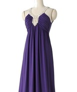 Elle Purple Embellished Crochet Empire Long V Neck Maxi Dress S - £47.81 GBP