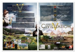 Sid Meier&#39;s Civilization V Firaxis Games 2010 2-Page Print Magazine PC Game Ad - £9.71 GBP