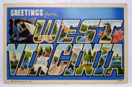 Greetings From West Virginia Large Big Letter Postcard Linen Curt Teich Vintage - £9.65 GBP