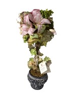 Artificial Pink Floral Topiary In Ornate Black Pot Home Interiors 19&quot; - $21.67