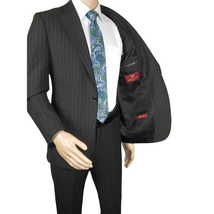 Men Suit BERLUSCONI Italian Wool 180's Pin Stripe One Button Peak UGS95-4 Black image 4