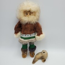 VNTG ESKIMO INUIT Doll Beaded Real Fur and Leather Hand Crafted with Seal Alaska - £73.41 GBP