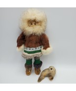 VNTG ESKIMO INUIT Doll Beaded Real Fur and Leather Hand Crafted with Sea... - $93.55