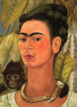 Self Portrait With Monkey Mexican Fine Oil Painting Giclee Print Canvas 16x20 - £11.01 GBP