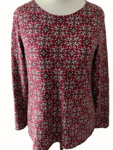 Talbots burgundy maroon long sleeve abstract cotton blend ladies tee size small - £18.85 GBP