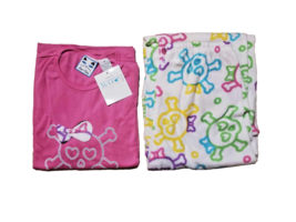 Women&#39;s 2 Piece Pink Skull Pajama Fleece Lounge Pants Cat Nap Medium NEW... - £15.75 GBP