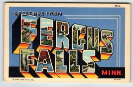 Greetings From Fergus Falls Minnesota Large Big Letter Postcard Linen Cu... - £10.22 GBP