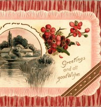 c1910 Greetings Good Wishes Flowers Landscape Embossed Gold Accent Postcard - £11.94 GBP