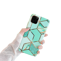 Anymob iPhone Mint Green Plating Geometric Marble Phone Case Glossy Soft Back  - £21.55 GBP