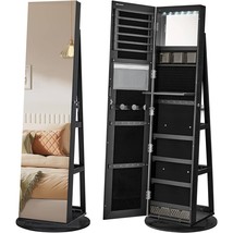 Black Wood Jewelry Cabinet Armoire Organizer Freestanding Rotating Mirror - £293.82 GBP