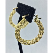 Large Yellow Gold Pierced &amp; Bright Cut Design Hoop Earrings Sky - $439.56