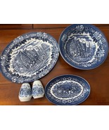 Vtg Ironstone England Blue White Serving Platter Bowl Salt &amp; Pepper Oval... - $1,222.86 MXN
