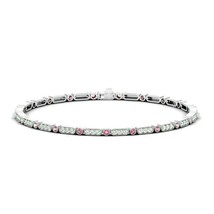 Gift 2Ct Lab-Created Pink Tourmaline &amp; CZ Tennis Bracelet in 925 Silver - £82.88 GBP