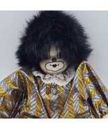 Q Tee Clown Shelf Sitter Hand Painted Hand Made Black Hair Gold Outfit Vtg - $32.95