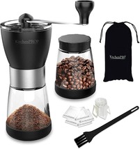 Manual Portable Coffee Grinder Set With 2 Clear Glass Jars 5.5 Oz each NEW - £19.41 GBP