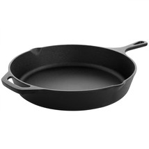 Megachef 12 Inch Round Preseasoned Cast Iron Frying Pan In Black - £43.57 GBP