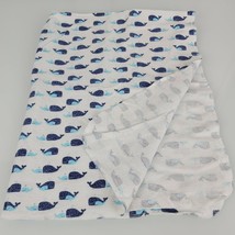 Baby Carters Boy White Blue Whale Cotton Flannel Receiving Swaddle Blanket - £22.99 GBP