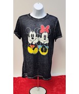 DISNEY Mickey &amp; Minnie Mouse Black T-Shirt Women’s Small Super Thin Pape... - £6.69 GBP