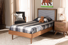 Reid Light Gray Fabric Walnut brown Twin Size Platform Bed - $8,482.19 MXN