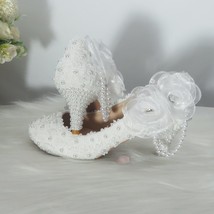 BaoYaFang white flower Women wedding shoes Bride Party dress shoes woman High he - £76.10 GBP