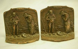 Hubley Cast Iron Copper Finish Bookends Farmers Praying for Autumn Harvest - £47.76 GBP