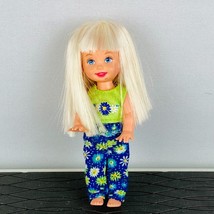 Barbie Kelly Doll Barbies Younger Sister Blond Hair Bangs Floral Outfit - £6.55 GBP
