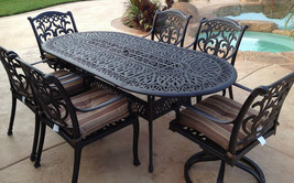 Outdoor 7 pc dining set patio furniture oval table cast aluminum chairs Bronze - £2,393.62 GBP