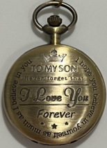 Pocket Watch Gold Toned From Parent to Son I LOVE YOU Quartz Analog New - £7.24 GBP