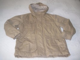 OLD NAVY KIDS MILITARY TAN WINTER HOODED JACKET-8-LOTS OF POCKETS-WORN O... - $7.69