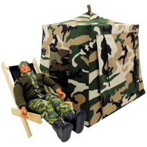 Toy Pop Up Doll Tent, 2 Sleeping Bags, Green, Black, Beige Camo Print Fabric - £19.94 GBP