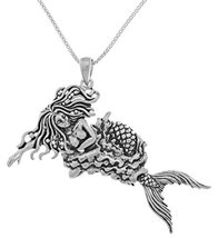 Jewelry Trends Sterling Silver Moveable Swimming Mermaid Pendant Necklac... - £55.99 GBP