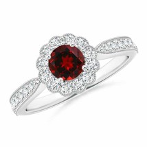 ANGARA 5mm Natural Garnet Milgrain Ring with Diamond Halo in Sterling Silver - £406.37 GBP+