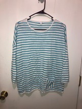 J Jill Striped Womens Large Linen Blend Knit Pocket Shirt 3/4 Length Sleeve - £11.84 GBP