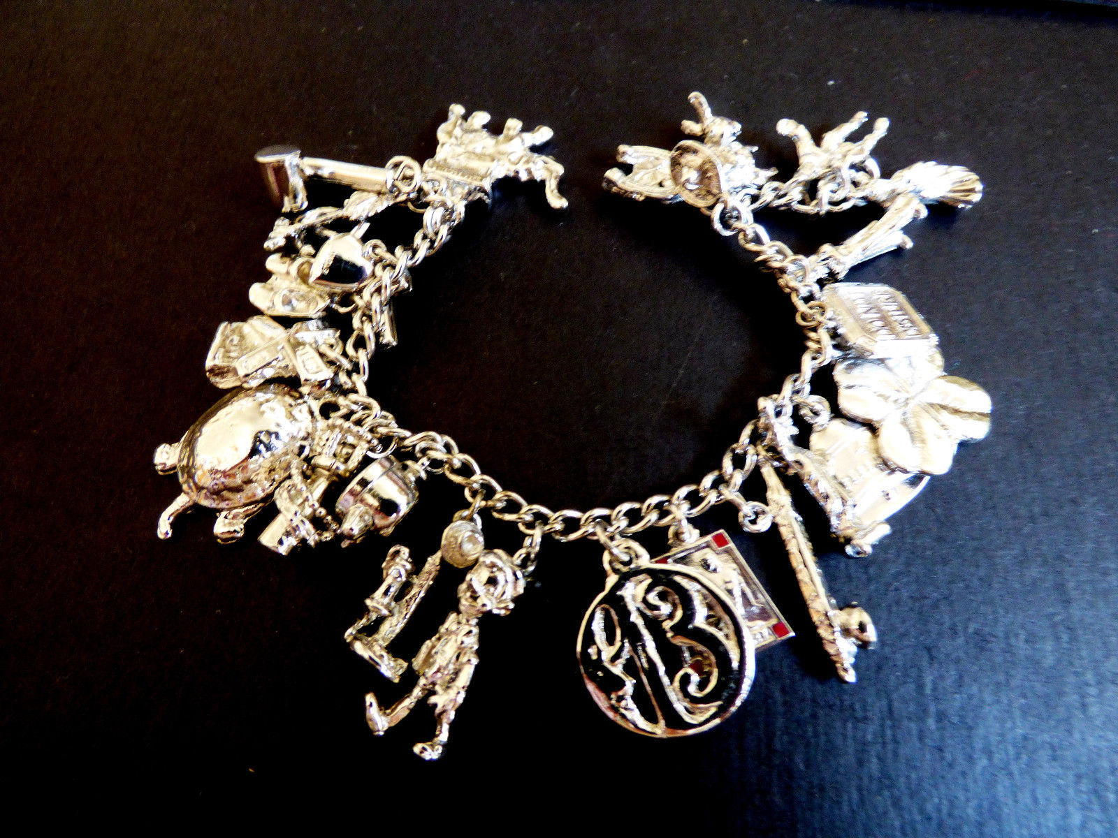 Primary image for Sterling Silve 23 charms 60g Charm Link Bracelet 7" Travel Good Luck Pinicchio