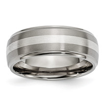 Titanium Ridged Edge Silver Inlay 8mm Brushed/Polished Band TB16 - $87.19
