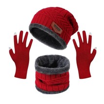 4PC Mens Red Winter Set Hat Neck Warmer Tech Gloves - £23.05 GBP