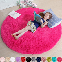 Hot Pink round Rug for Girls Bedroom,Fluffy Circle Rug 5&#39;X5&#39; for Kids Room,Furry - £37.06 GBP