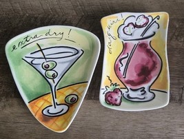 MUD PIE Tracy Flickinger Martini &amp; Daquiri Snack Plates Canape Plates Ce... - $12.86