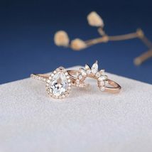 2.10Ct Pear Cut Diamond &amp; Round Diamond Engagement Ring 14K Rose Gold Over - £71.13 GBP