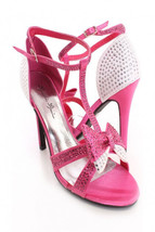Womens Teen Strappy Open Toe High Heels Pink Silver Discount Heel Shoes Pumps  - £27.23 GBP